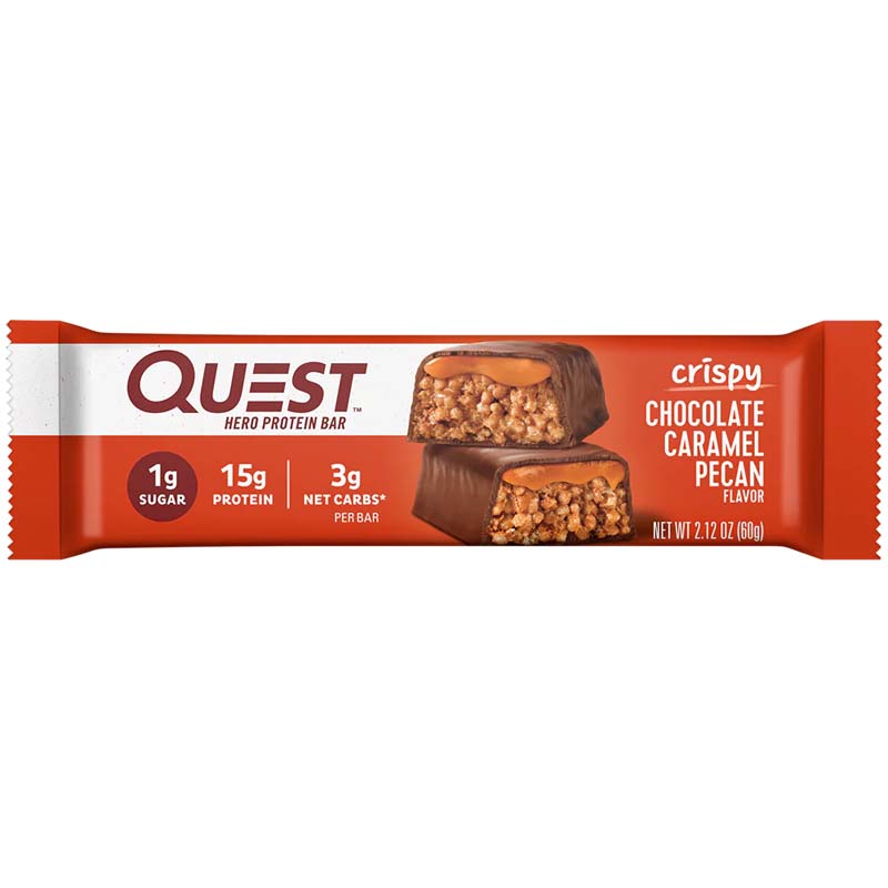 Quest bar Chocolate Caramel Pecan Crispy Hero